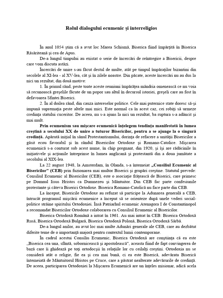 2.rolul Dialogului Ecumeni Și Interreligios | PDF