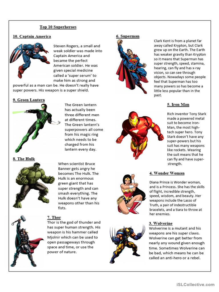 Top 10 Superheroes PDF Spider Man Superheroes