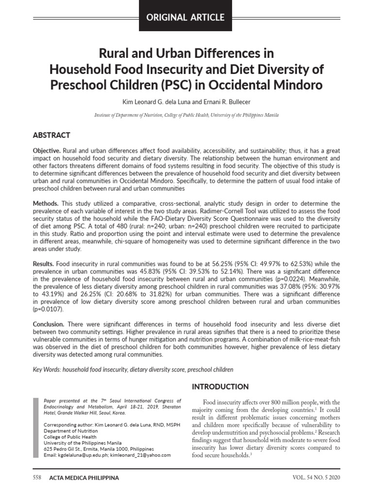 Food Insecurity in Rural vs Urban PSC | PDF | Food Security | Foods