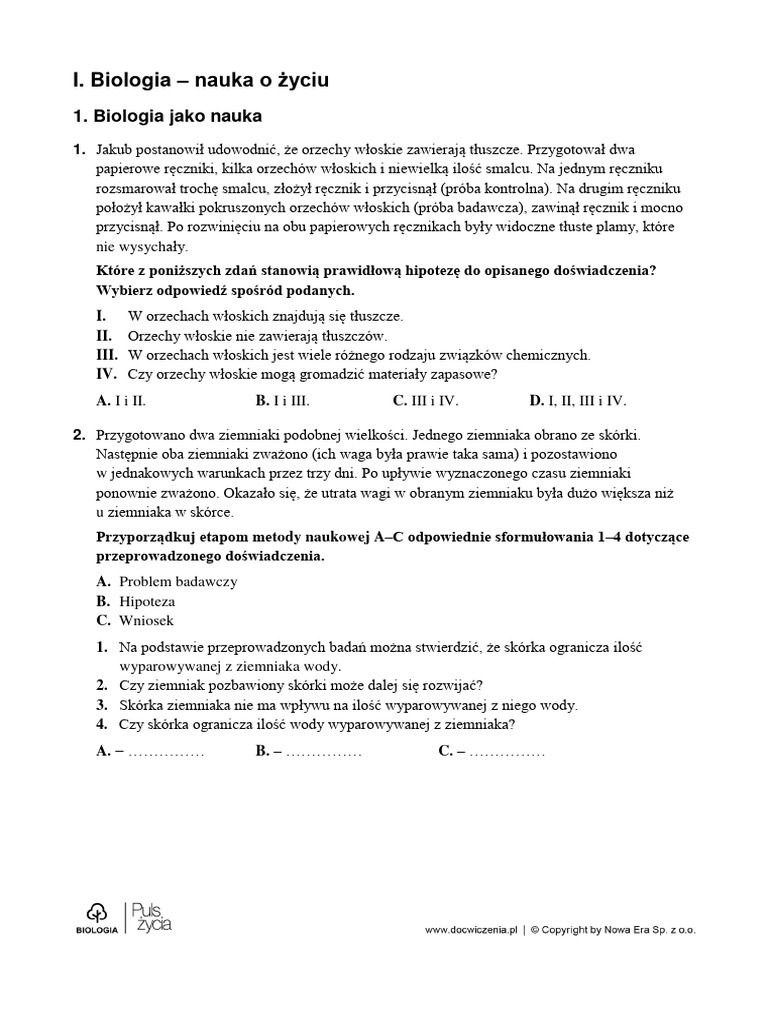 Biologia Jako Nauka Klasa 7 Biologia Jako Nauka | PDF