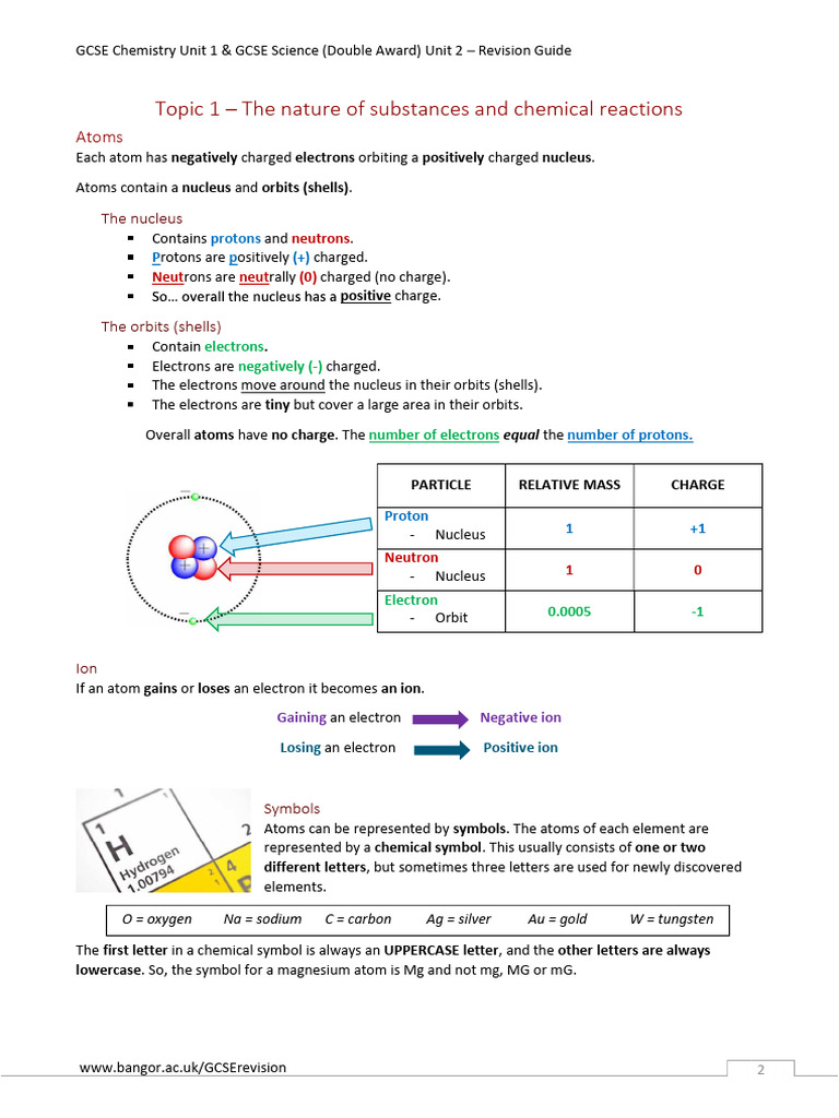 Year 10 Chemistry End of Year Exam Revision Booklet PDF Ion Chlorine