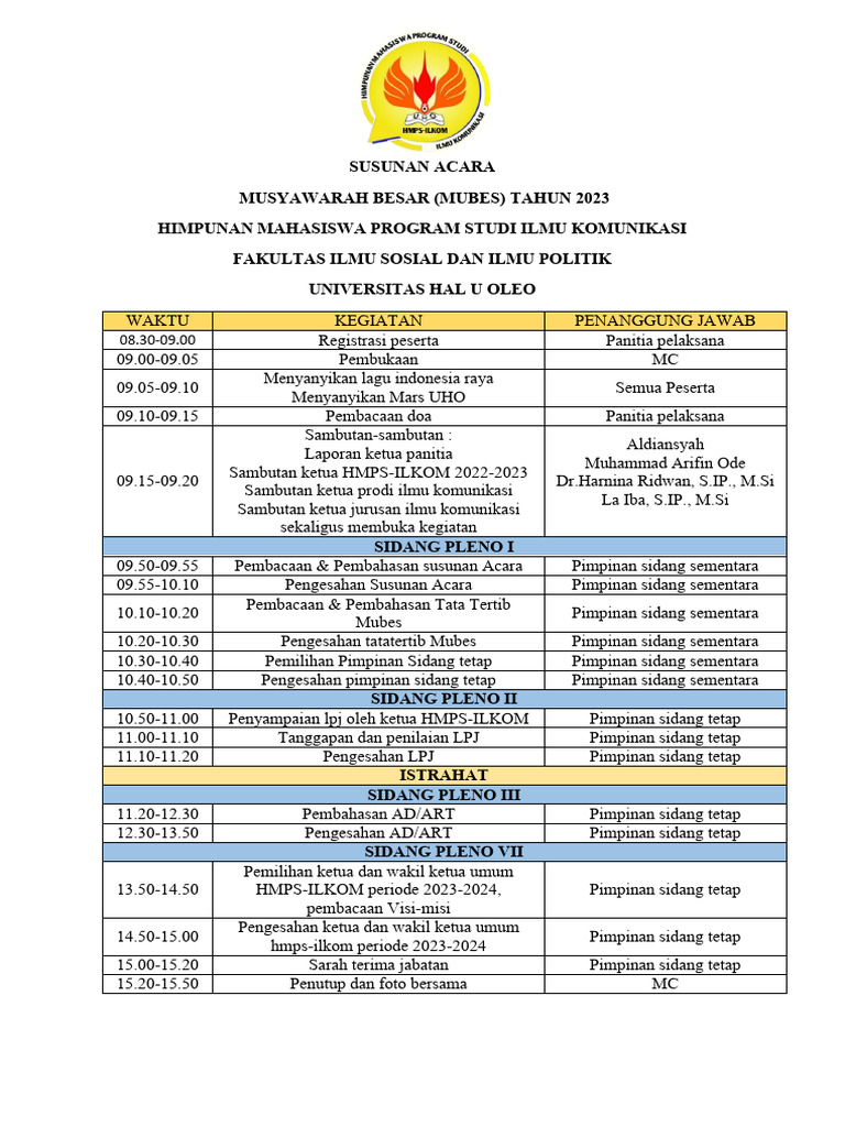 Rundown Mubes Ilmu Komunikasi 2023 | PDF