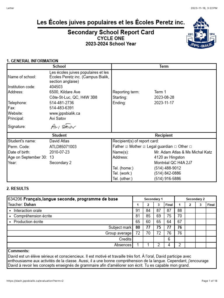 David Atlas Term 1 Report Card | PDF | Geography | English Studies