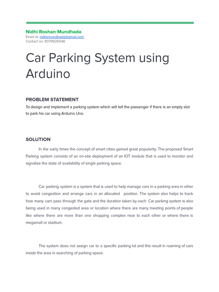 Car Parking System Project Report | PDF | Arduino | Parking Lot
