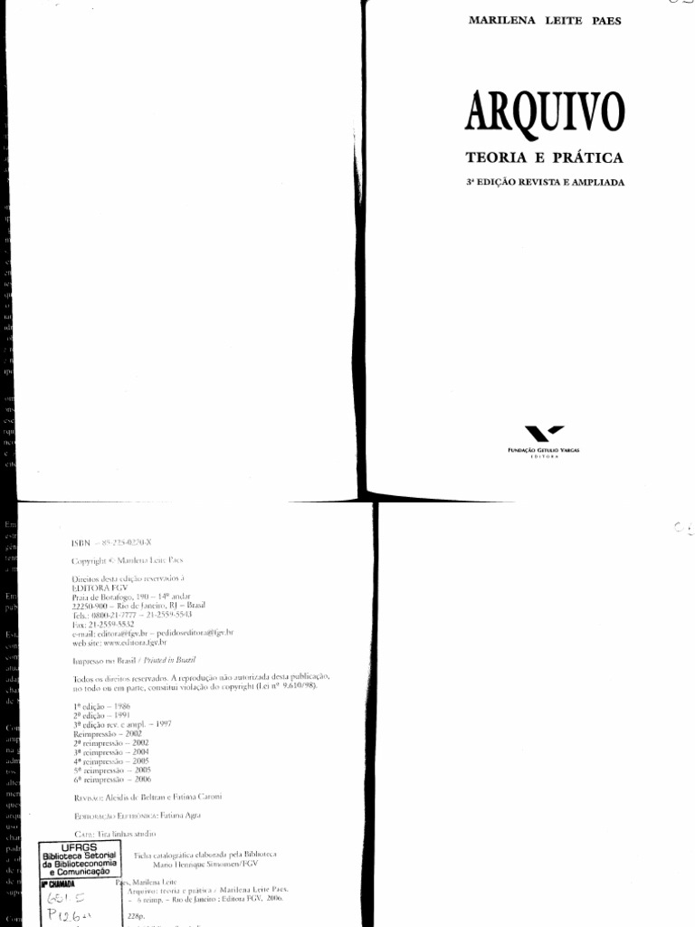 LIVRO PAES, Marilena Leite.-.Arquivo - Teoria e Pratica (3a. Ed Revista ...