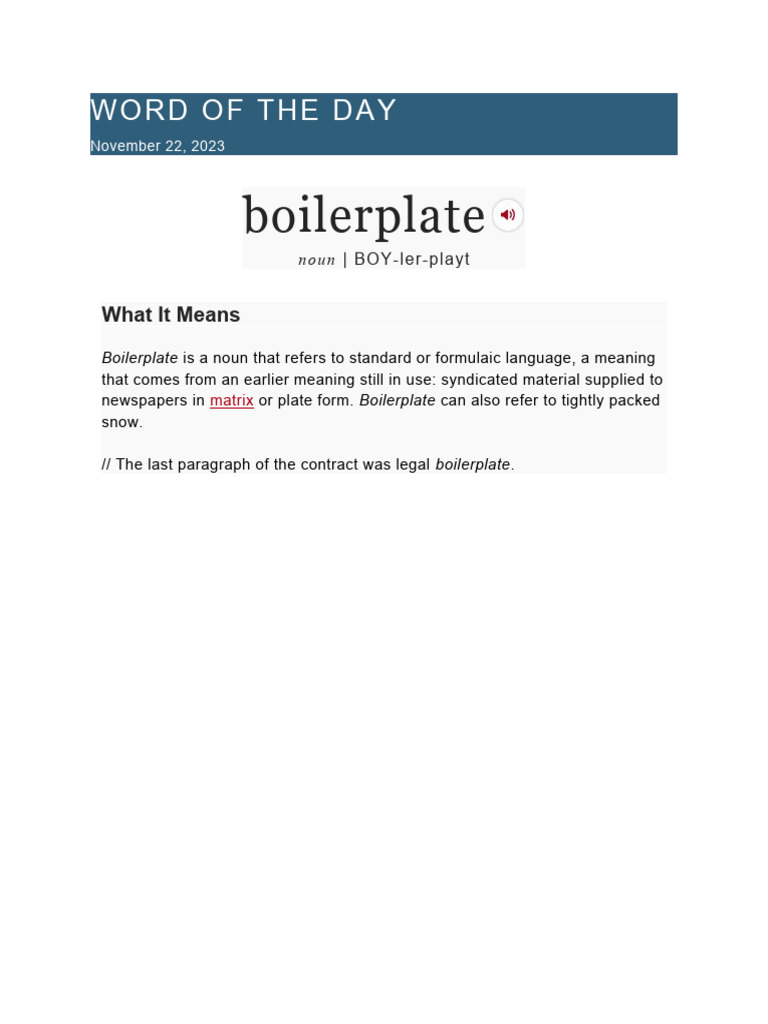 Boilerplate Word of The Day PDF
