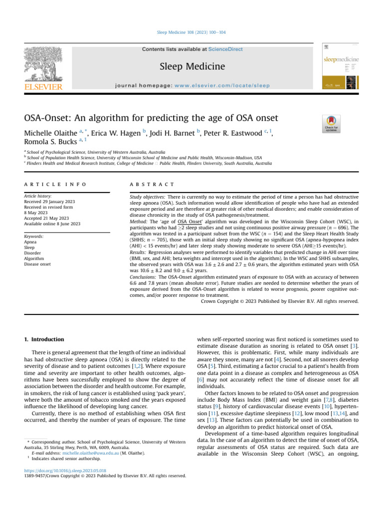 An Algorithm For Predicting The Age of OSA Onset | PDF | Sleep Apnea ...
