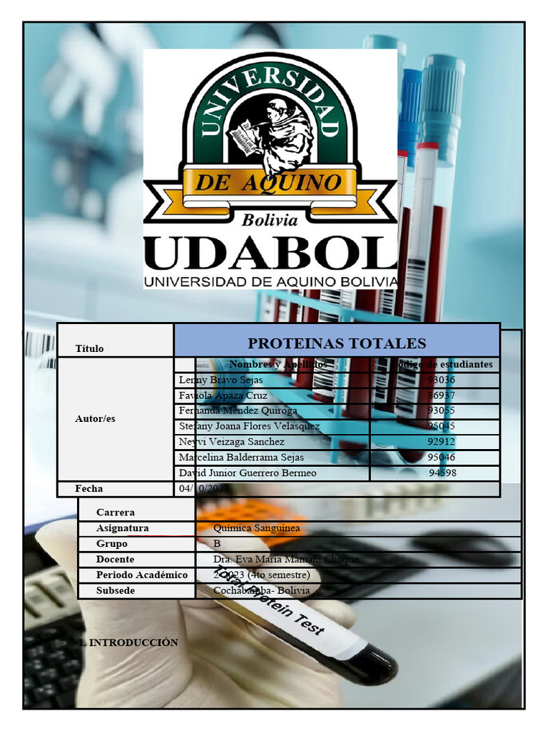 proteinas totales quimica sanguinea PDF Sangre Proteínas