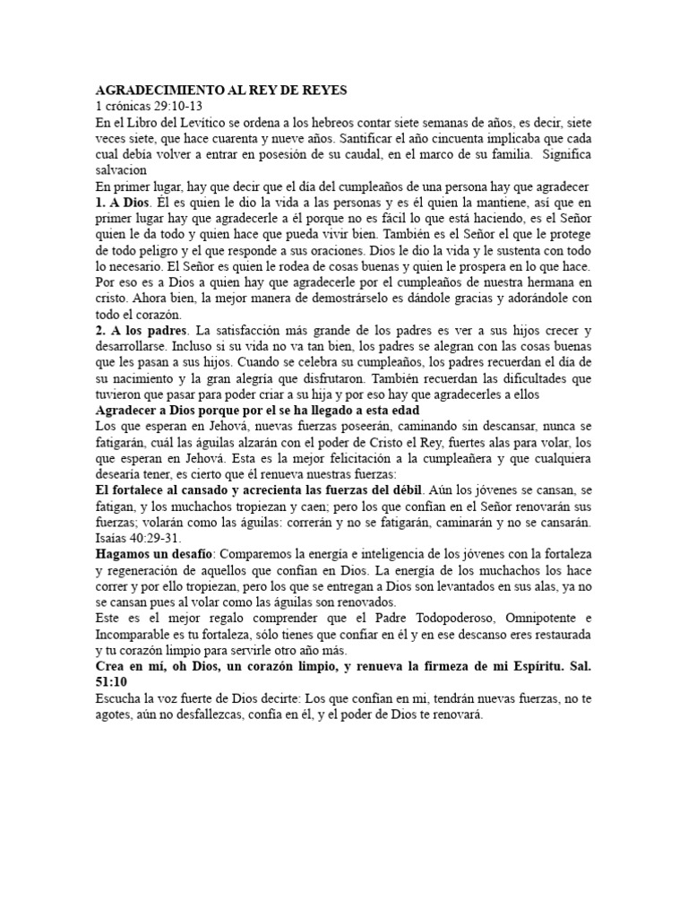 Agradecimiento Al Rey de Reyes | PDF | Dios | Teología