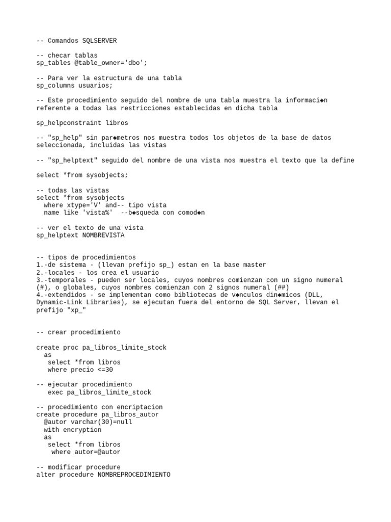 Comandos sqlserver pdf servidor sql de microsoft sql