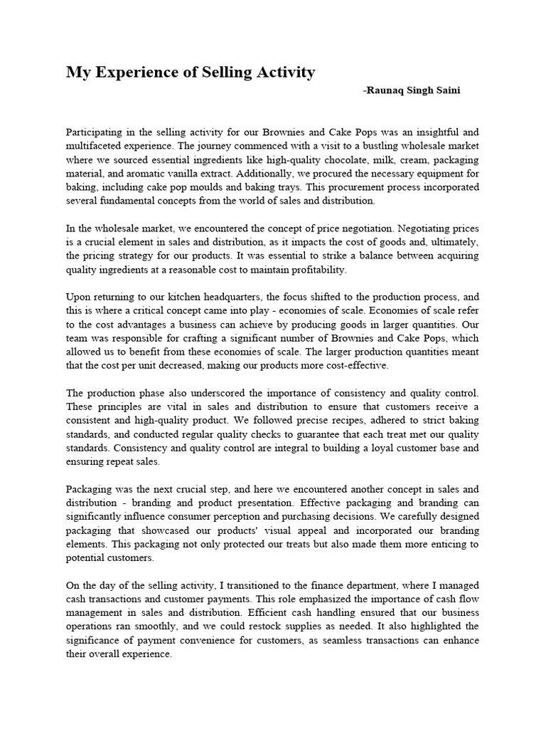 My experience of selling activity download free pdf sales brand