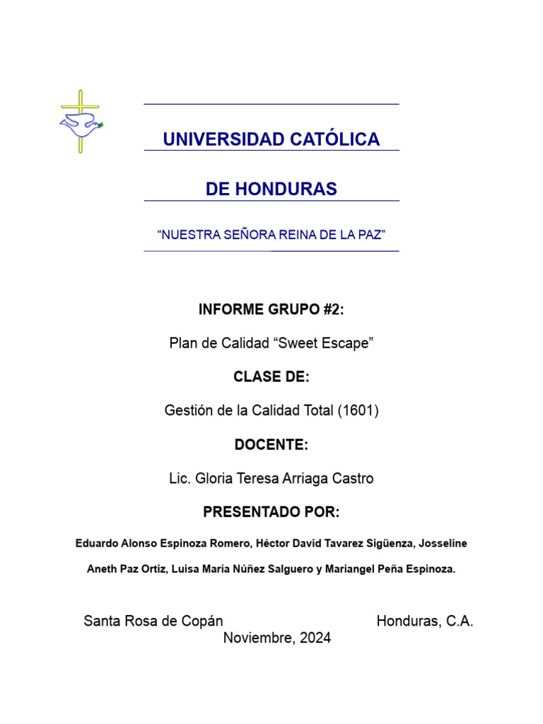 Plan de calidad grupo 2 sweet escape pdf