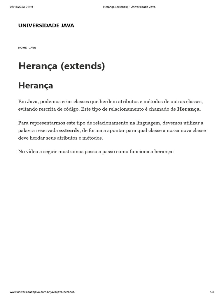 Herança em Java: Conceitos e Exemplos | PDF | Classe (programação de ...