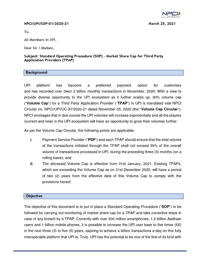 Standard Operating Procedure Sop Market Share Cap For Third Party ...
