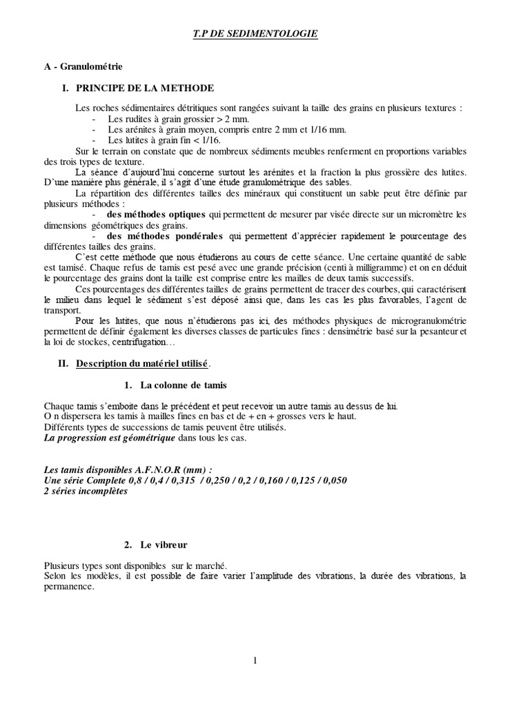 TP Granulométrie | PDF | Sédiment | Sable