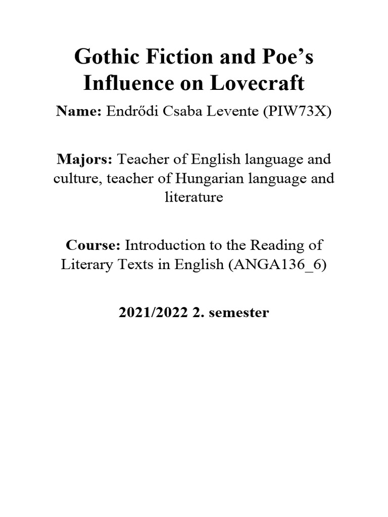 Poe's Influence On Lovecraft PDF Gothic Fiction H. P. Lovecraft