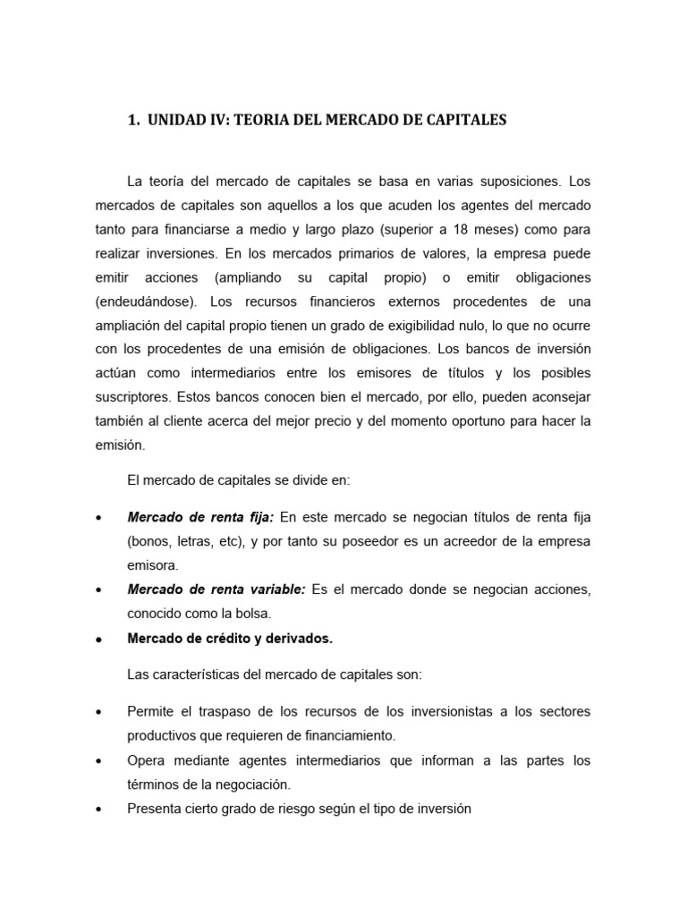 Teoría del Mercado de Capitales | PDF | Oferta y demanda | Equilibrio ...