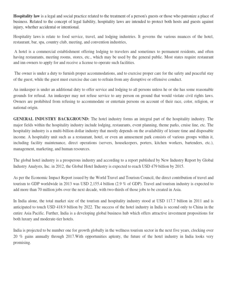Hotel law management requirements for hotel operation pdf value