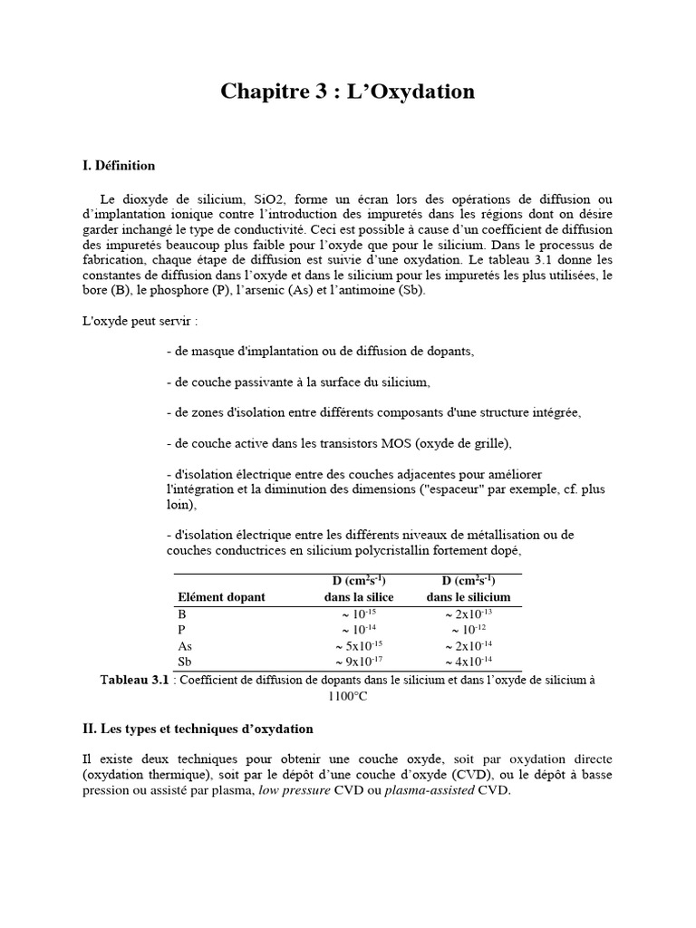 Techniques d'Oxydation du Silicium | PDF | Dioxyde de silicium | Dopage ...