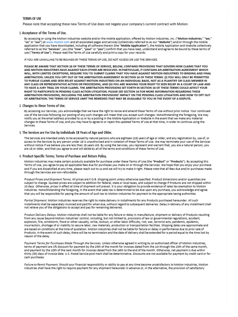 Motion industries terms eng pdf arbitration trademark