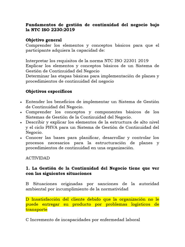Fundamentos de Gestión de Continuidad del Negocio | PDF | Planificación ...