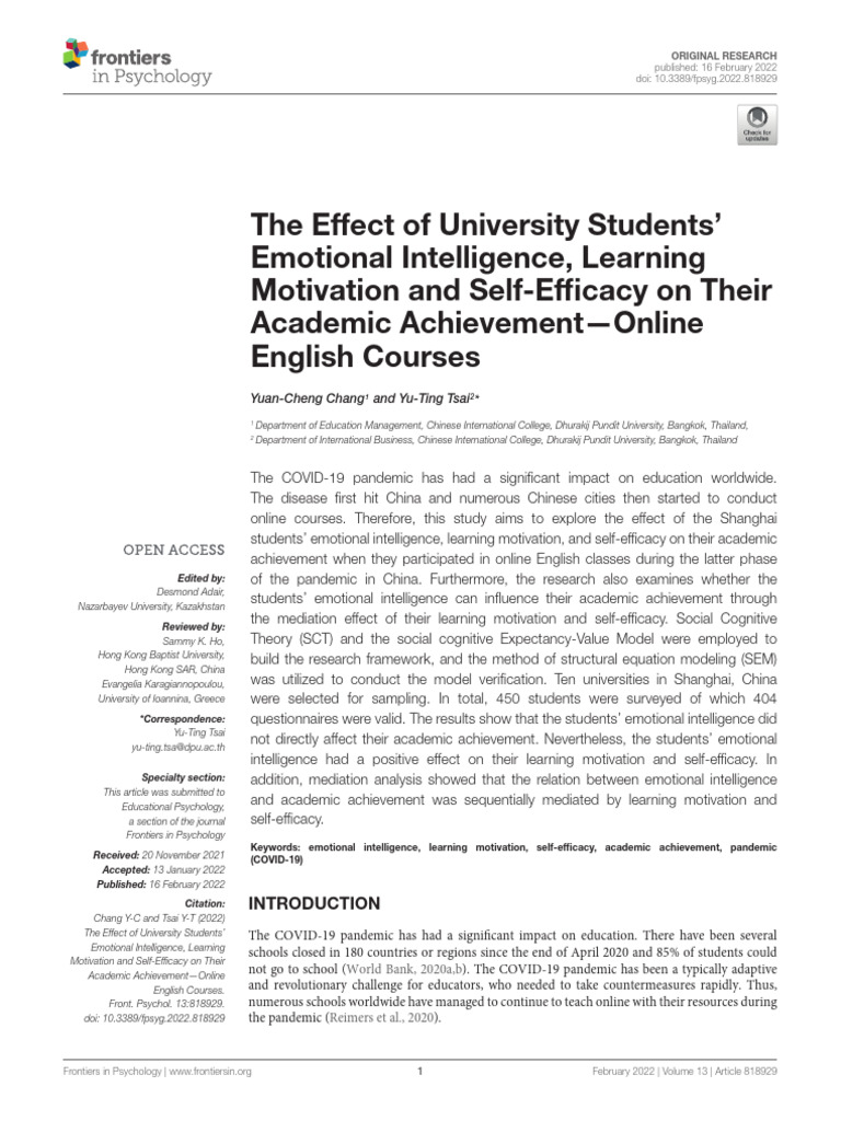Emotional Intelligence and Academic Success | PDF | Self Efficacy ...