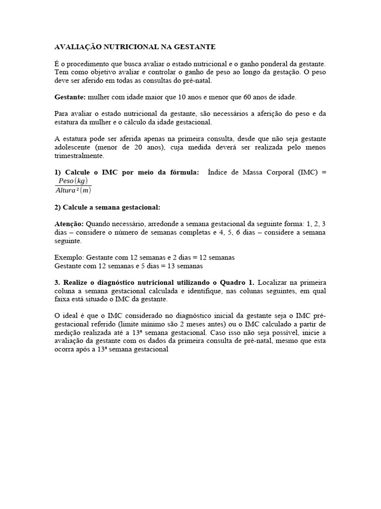 Avaliação Nutricional da Gestante | PDF | Índice de massa corporal ...