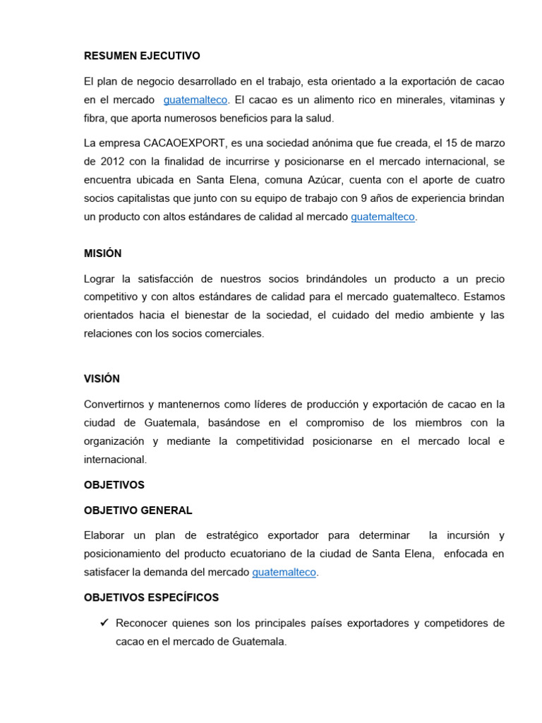 Plan Estratégico Del Cacao Pdf Alimentos Mercado Economía