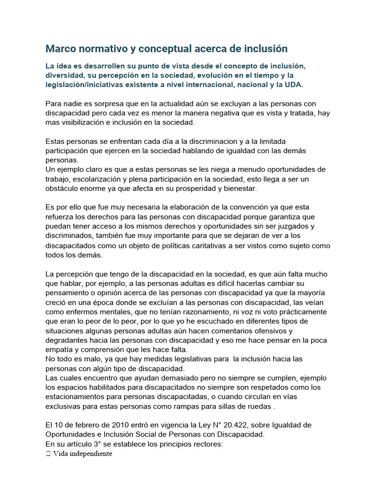 Marco Normativo y Conceptual Acerca de Inclusión | PDF | Invalidez ...