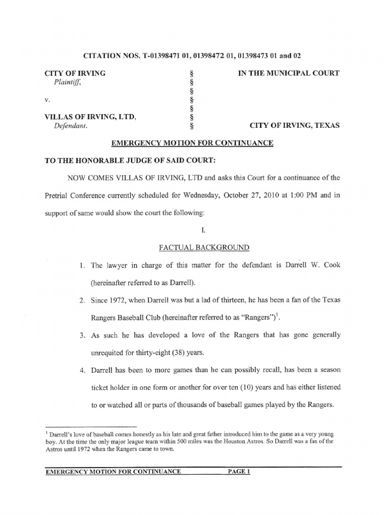 Emergency Motion for Continuance