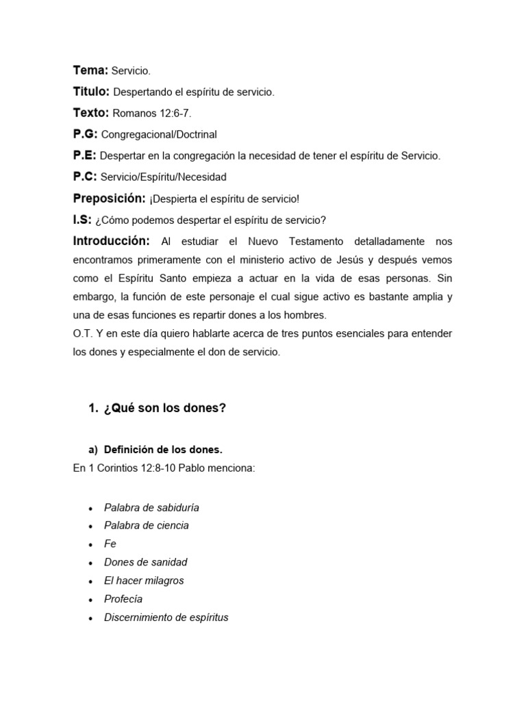 El Don De Servicio Pdf Primera Epístola A Los Corintios Espíritu