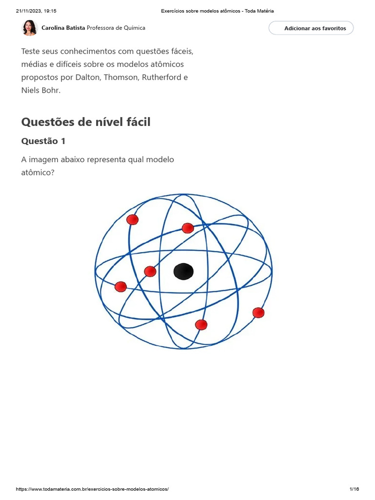 Exerc cios Sobre Modelos At micos PDF El tron N vel De Energia