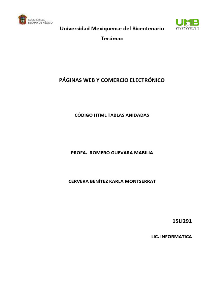Codigo HTML Tablas Anidadas y Ejercicio Karla Cervera Descargar