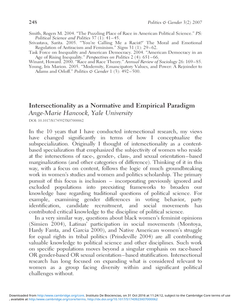 Intersectionality As A Normative and Empirical Paradigm (Ange Hancock ...
