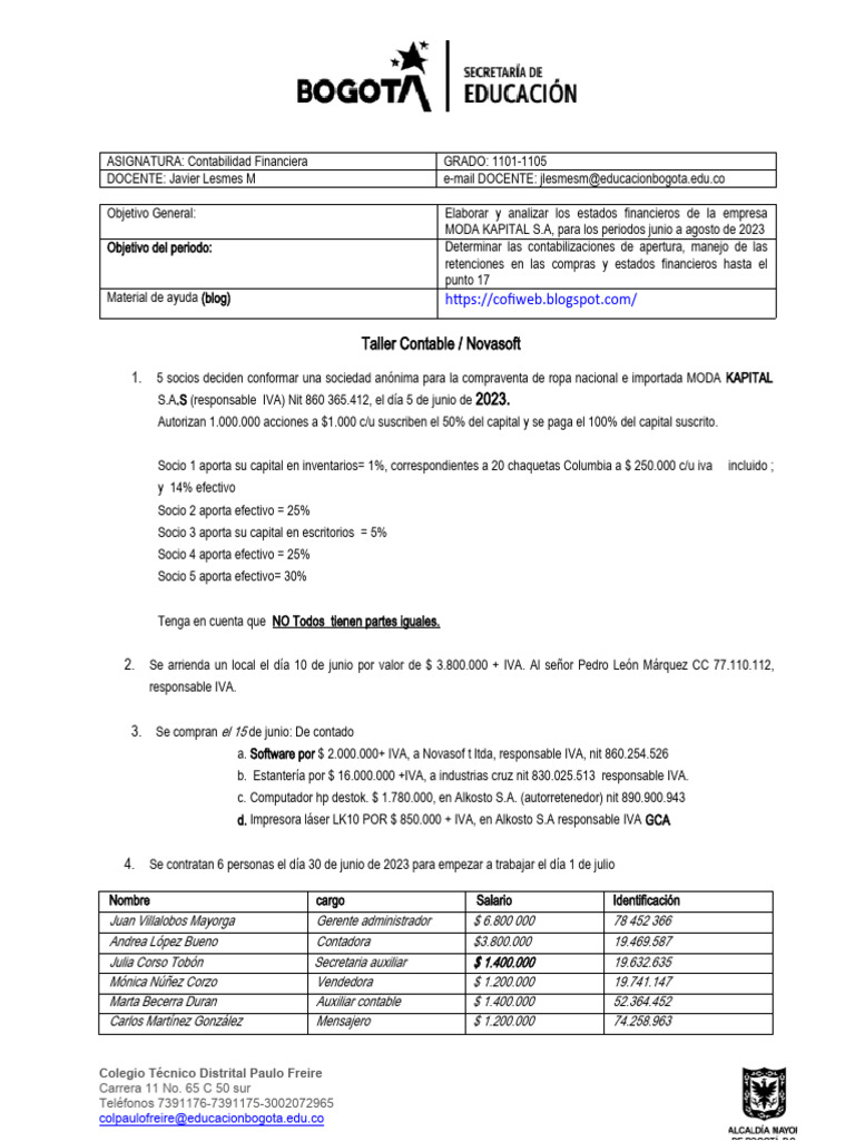 1101 Taller Contable 2023 Contabilidad Financiera | PDF | Servicios ...
