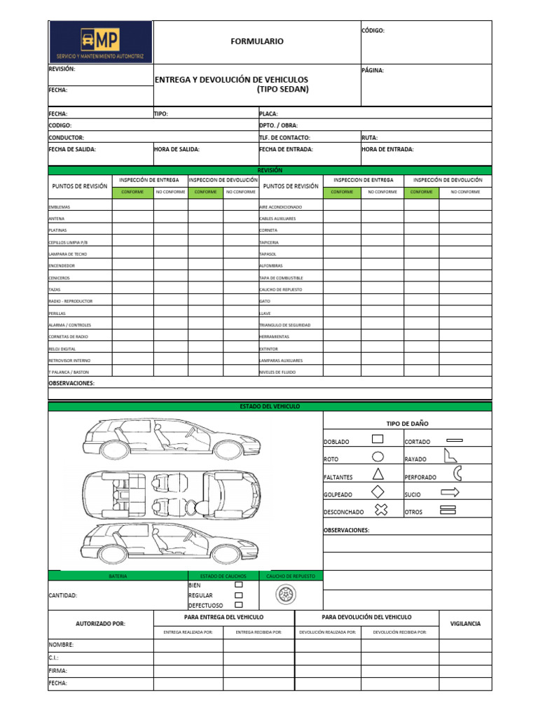 Dokumen - Tips Formato Check List Entrega y Devolucion Vehiculo Carro ...