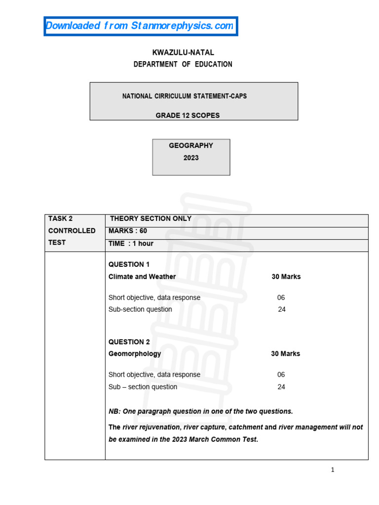 KZN Geography Grade 12 Scope 2023 PDF Earth Sciences Physical