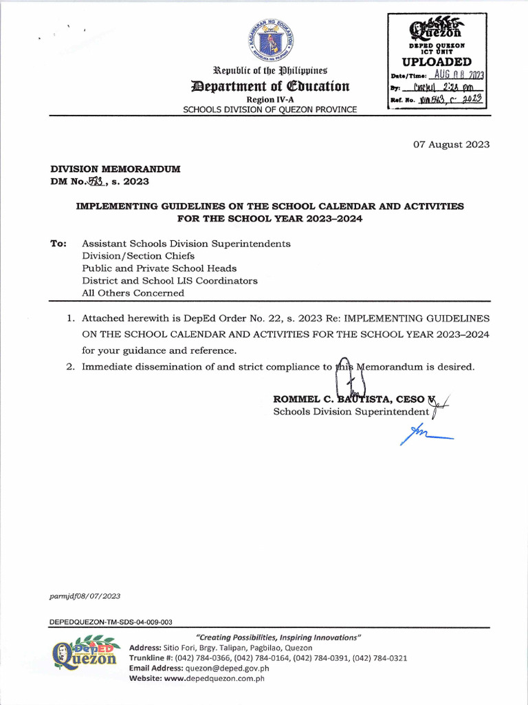 DM 583, S. 2023 - School Calendar | PDF