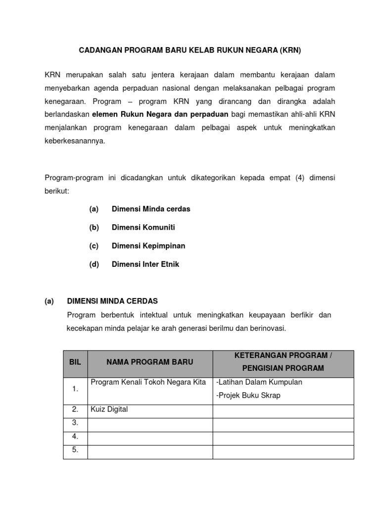 Cadangan Program Baru KRN | PDF | Karier & Perkembangan