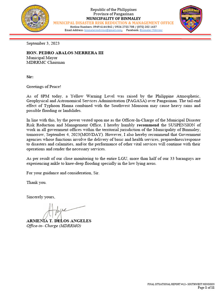 Work Suspension Due to Typhoon Hanna | PDF | Tropics | Tropical Cyclone ...