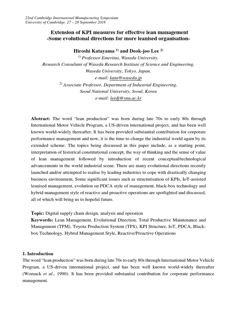 Extending KPIs for Lean Management | PDF | Performance Indicator | Lean ...
