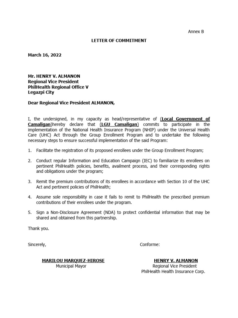 Annex B - Proforma Letter of Commitment | PDF