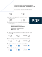 Encuesta de Investigacion Sobre El Cuidado Del Medio Ambiente en La Zona de San Roque de La Cuidad Del Alto de La Gestion Trabajo 1