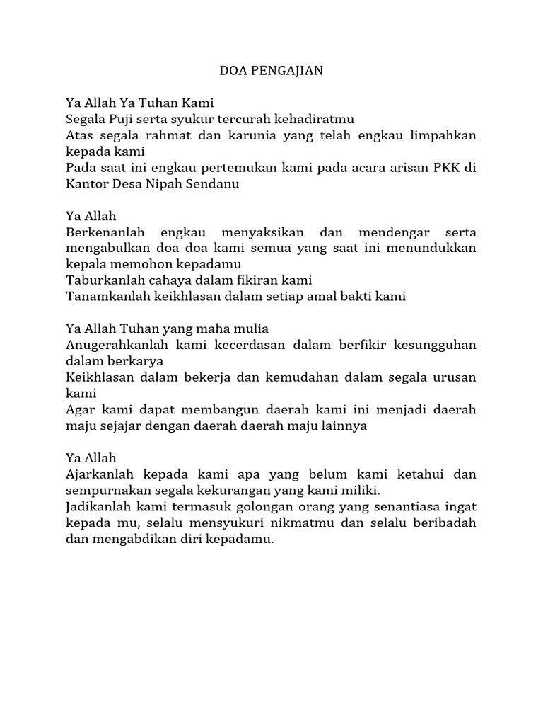 Doa Pengajian Ibu-Ibu PKK | PDF | Memasak, Makanan, & Anggur ...