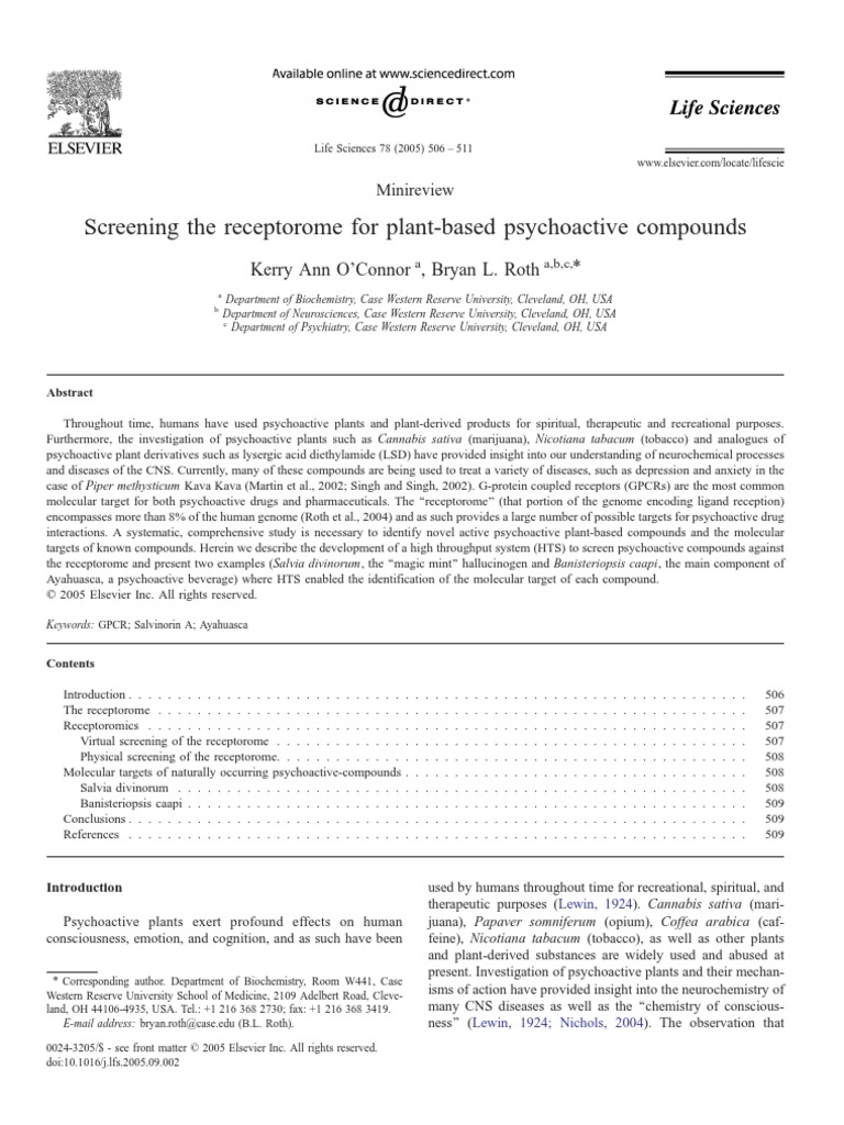 Screening The Receptorome For Plant Based Psychoactive Compounds 2005