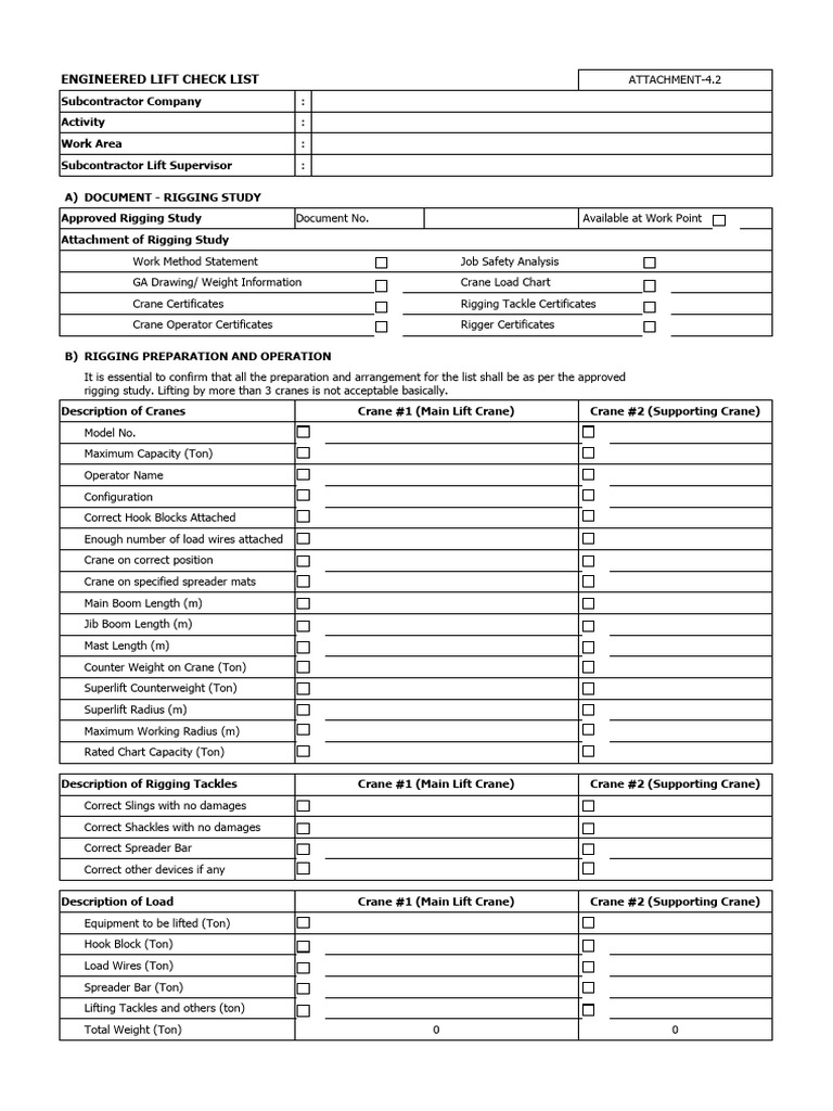 Engineered Lift Inspection Checklist | PDF | Crane (Machine ...