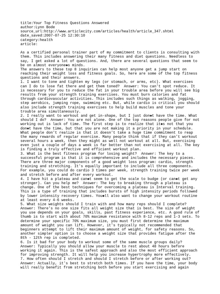 Your Top Fitness Questions Answered PDF Aerobic Exercise Strength