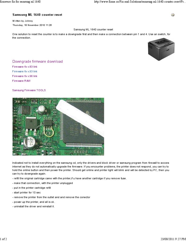 A Guide To Resetting The Ink Counter On The Samsung ML 1640.