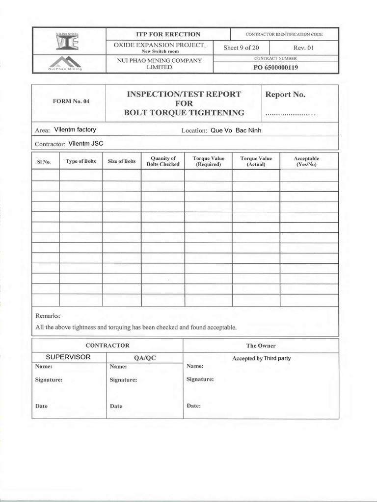 Bolt Torque Inspection Report - Oxide Project | PDF