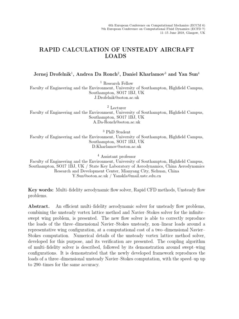Rapid Calculation of Unsteady Aircraft Loads | PDF | Aerodynamics ...